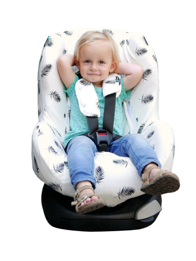 Assortiment louter Helderheid Zwart witte autostoel hoes 1+ "Leaf" Een hippe palmboomblad-print - Sibble  de leukste babyspullen - Maxi Cosi bekleding en nog veel meer!